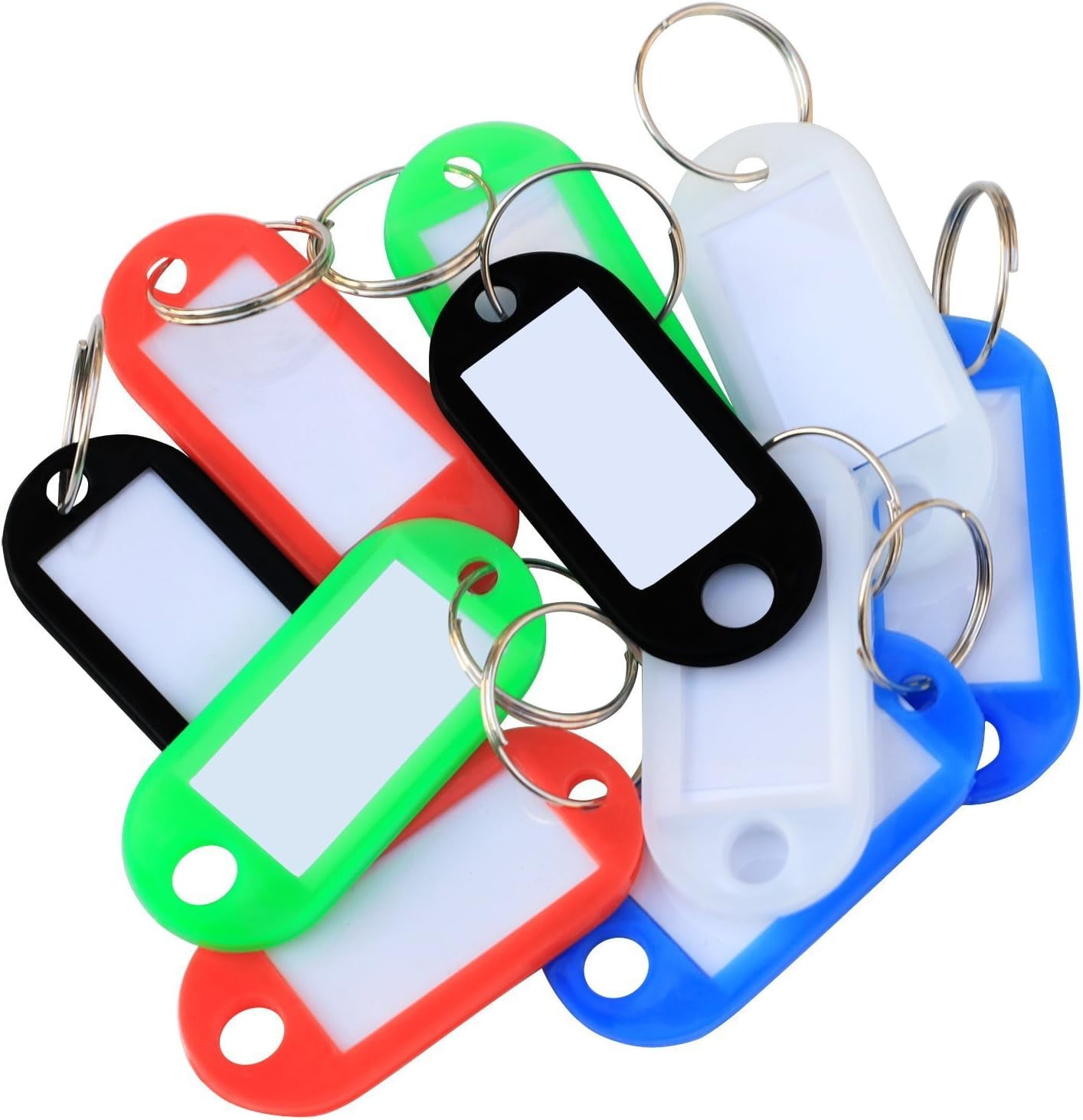 Pack of 50 Plastic Colour Coded Key Tags with Paper Inserts Split Rings