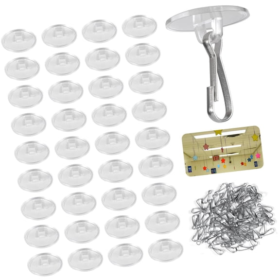 Pack of 50 Practical Clear Adhesive Ceiling Hooks Damage Release Removable Wall Hangers for Holiday Decorations