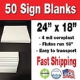 thumbnail image 1 of Pack of 50 Sheets Corrugated Plastic 4MM White Blank Yard Signs 24" x 18" Short-Flute, 1 of 3
