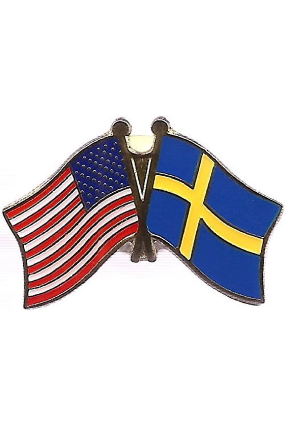 Pack of 50 Sweden & US Crossed Double Flag Lapel Pins, Swedish & American Friendship Pin Badge