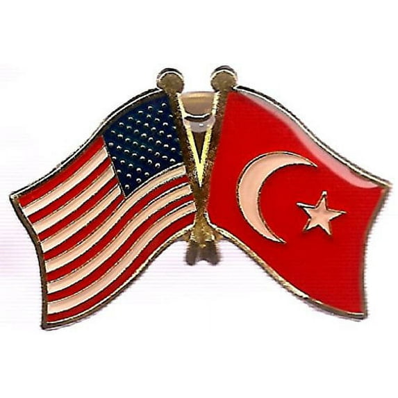 Pack of 50 Turkey & US Crossed Double Flag Lapel Pins, Turkish & American Friendship Pin Badge