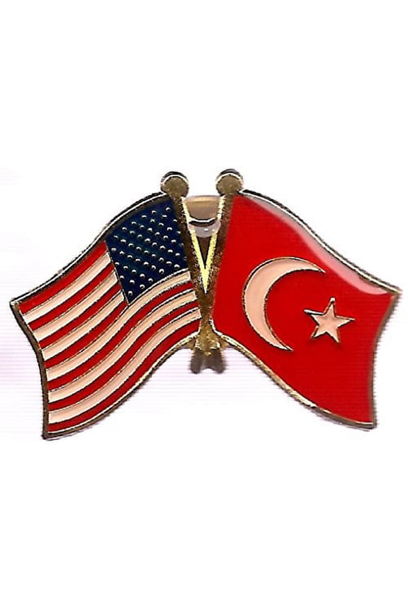 Pack of 50 Turkey & US Crossed Double Flag Lapel Pins, Turkish & American Friendship Pin Badge