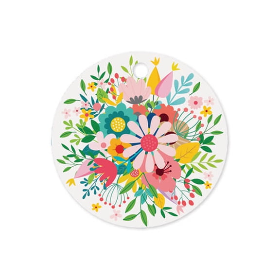 Pack of 50, Wildflowers Round Printed Gift Tags 3" Circle for Celebration, Party, Holiday, Birthday and Events, Made in USA