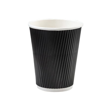 Pack of 500, Black 12 Oz Groove Hot Paper Cups Made in USA w/Straight Groove Design Provides Insulation - No Sleeves Needed for Most Hot Drinks