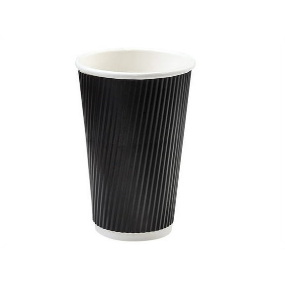 Pack of 500, Black 16 Oz Groove Hot Paper Cups Made in USA w/Straight Groove Design Provides Insulation - No Sleeves Needed for Most Hot Drinks