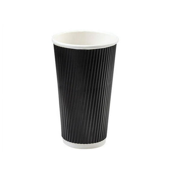 Pack of 500, Black 20 Oz Groove Hot Paper Cups Made in USA w/Straight Groove Design Provides Insulation - No Sleeves Needed for Most Hot Drinks