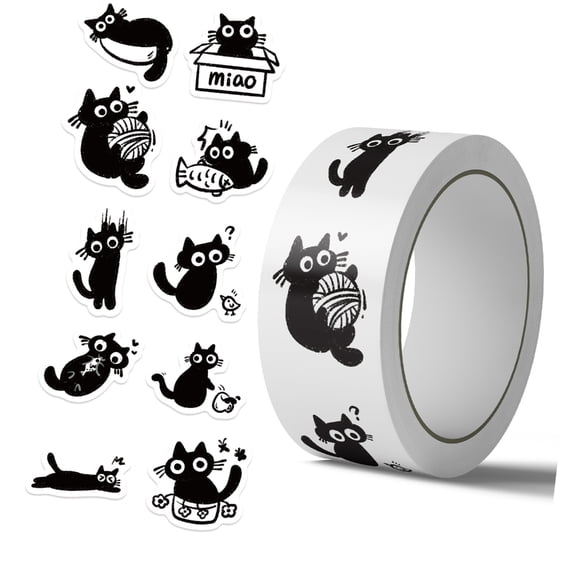 Pack of 500 Black Cats Theme Adhesive Sticker Waterproof PET for Decorating Diaries Envelopes and Personals Belongings