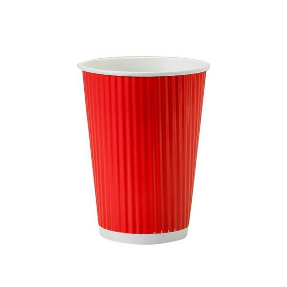 Pack of 500, Red 12 Oz Groove Paper Cups Made in USA w/Straight Groove Design Provides Insulation - No Sleeves Needed for Most Hot Drinks