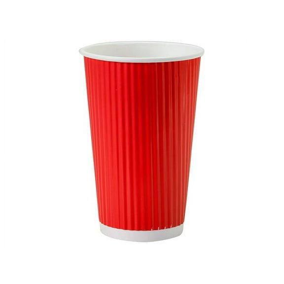 Pack of 500, Red 16 Oz Groove Paper Cups Made in USA w/Straight Groove Design Provides Insulation - No Sleeves Needed for Most Hot Drinks