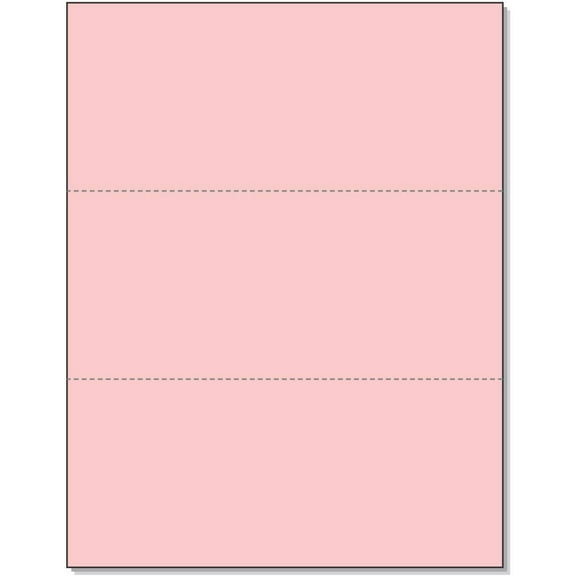 Pack of 500 Sheets, 8-1/2 x 11" Letter Size Perforated Paper Pink, Perf 3-2/3" and 7-1/3"
