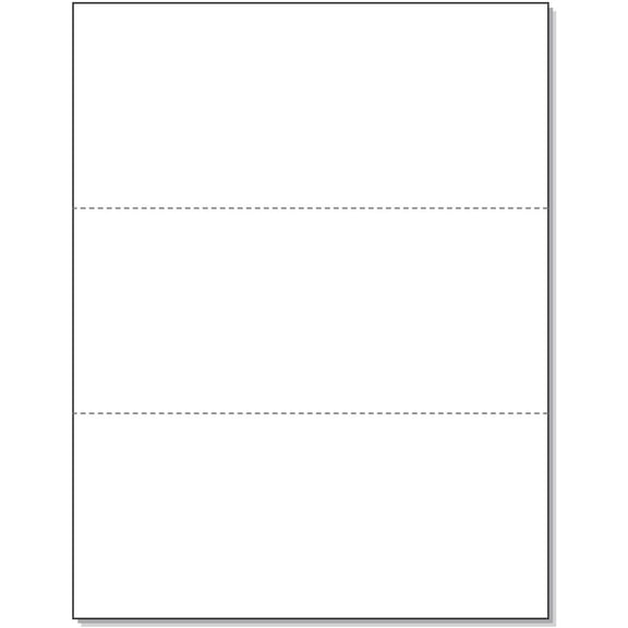 Pack of 500 Sheets, 8-1/2 x 11" Letter Size Perforated Paper White, Perf 3-2/3" and 7-1/3"
