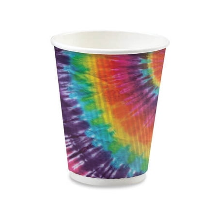 Pack of 500, Tie Dye 8 Oz Groove Paper Hot Cups Made in USA w/Straight Groove Design Provides Insulation - No Sleeves Needed for Most Hot Drinks