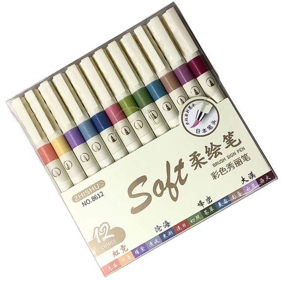 Pack of 6/12 Flexible Soft Tip Brush Pen for Art Sketching Night Colors with Body and User Friendly Inks