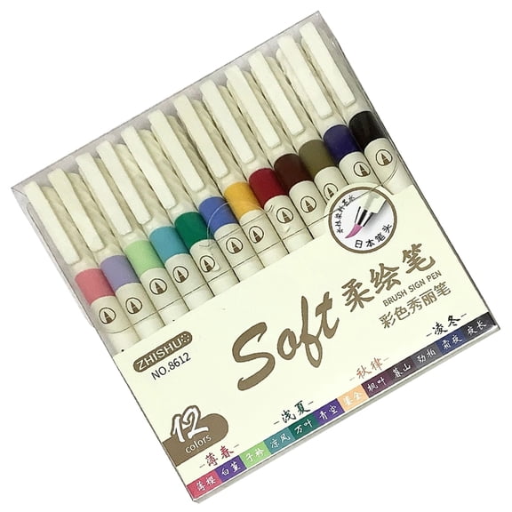 Pack of 6/12 Flexible Soft Tip Brush Pen for Art Sketching Night Colors with Body and User Friendly Inks