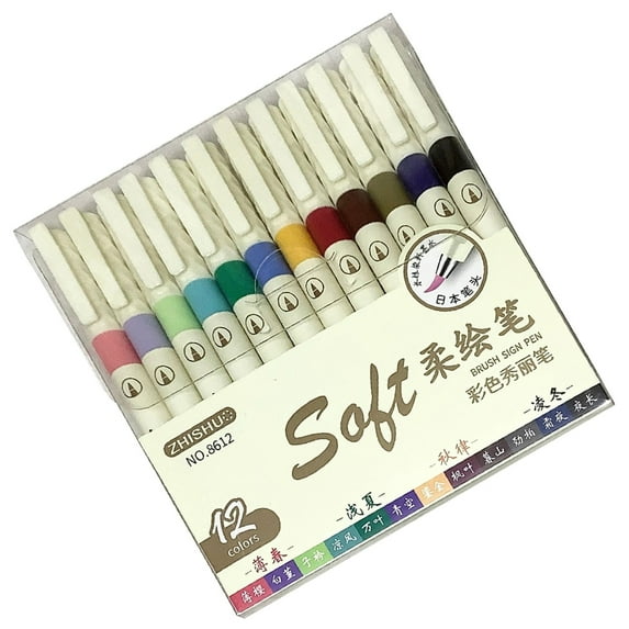 Pack of 6/12 Flexible Soft Tip Brush Pen for Art Sketching Night Colors with Body and User Friendly Inks