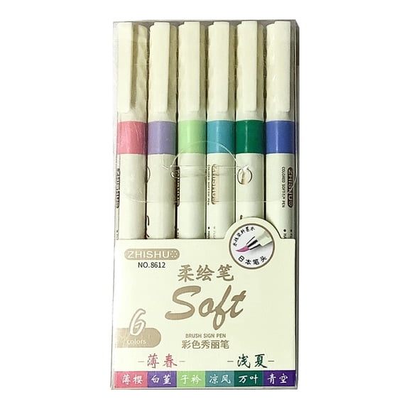 Pack of 6/12 Flexible Soft Tip Brush Pen for Art Sketching Night Colors with Plastic Body and User Friendly Inks