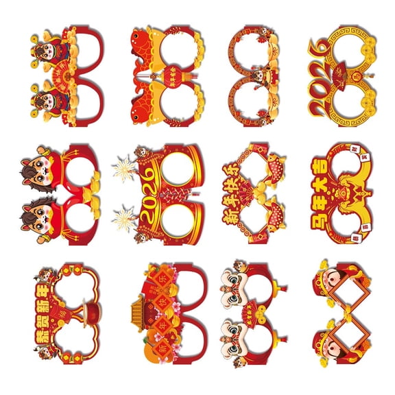 Pack of 6/12 New Year Glasses 2026 Sustainable Paper Design Multiple Styles Option Party Photo Booth Props