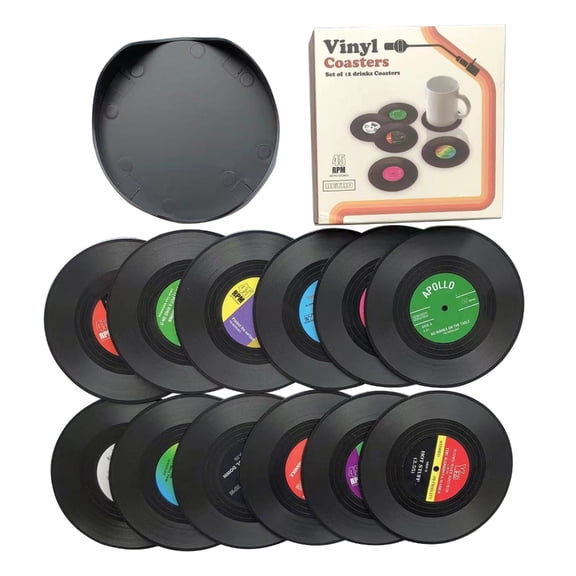 Pack of 6/12 Vintage Record Cup Pads Slip Coffee Drink Mats ABS Cup Mats Suitable for Dining Table