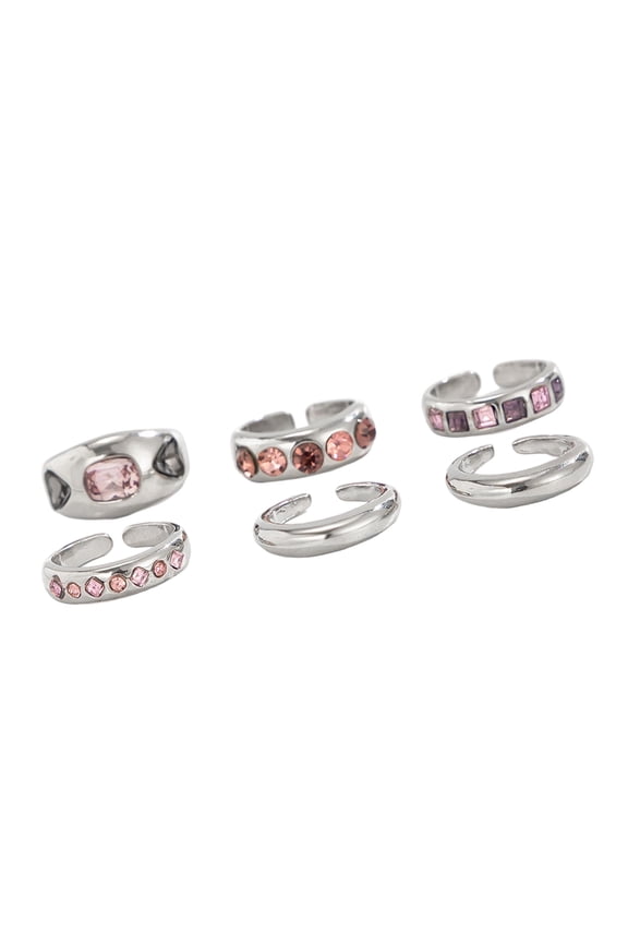 Pack of 6 Adjustable Stackable Rings Featuring Gemstones for Comfort Fit and Multiple Fashion Combinations