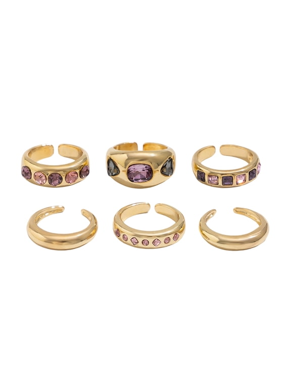 Pack of 6 Adjustable Stackable Rings Featuring Gemstones for Comfort Fit and Multiple Fashion Combinations