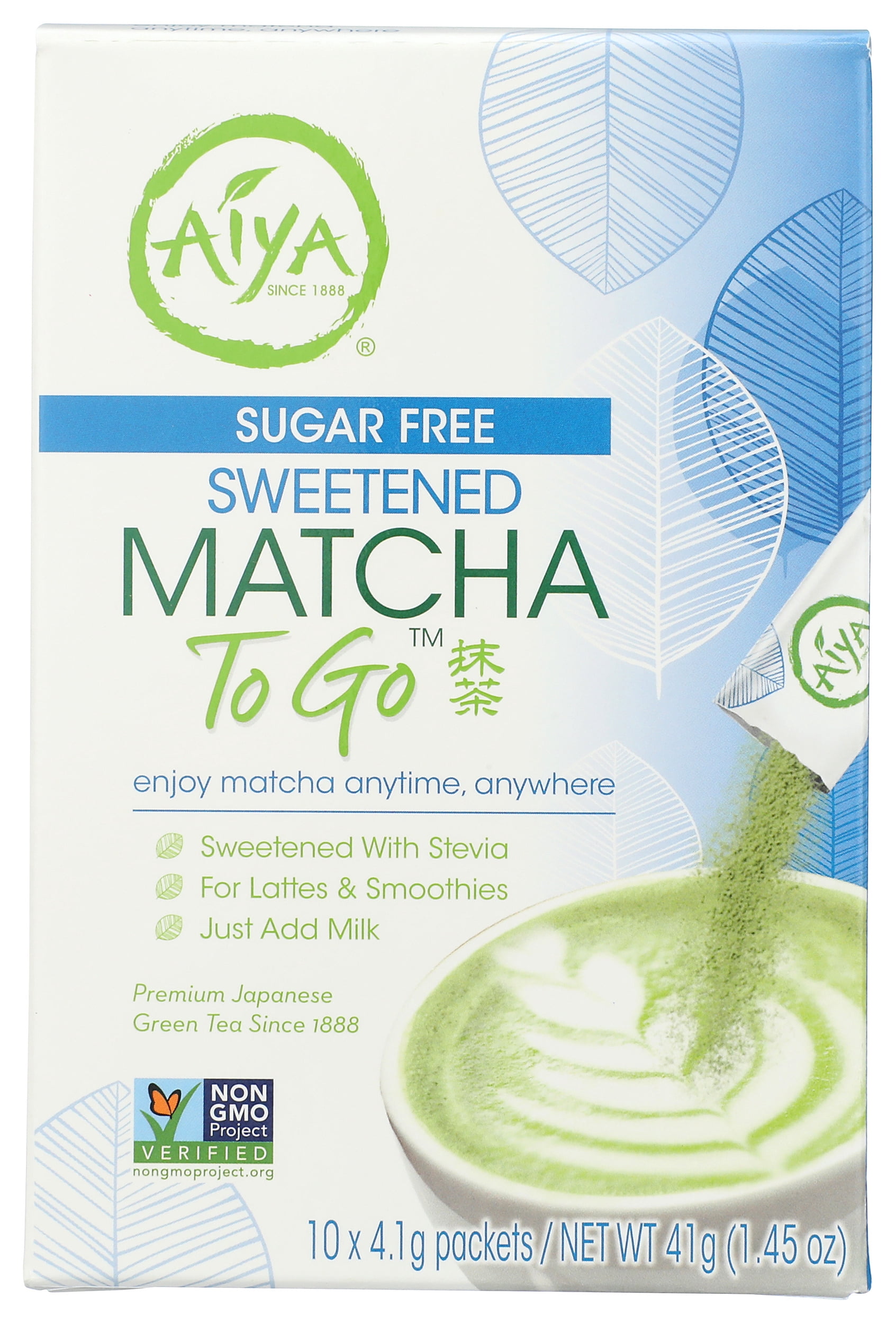 Pack of 6, Aiya Sugar-Free Sweetened Matcha To Go Sticks, 1.44 oz
