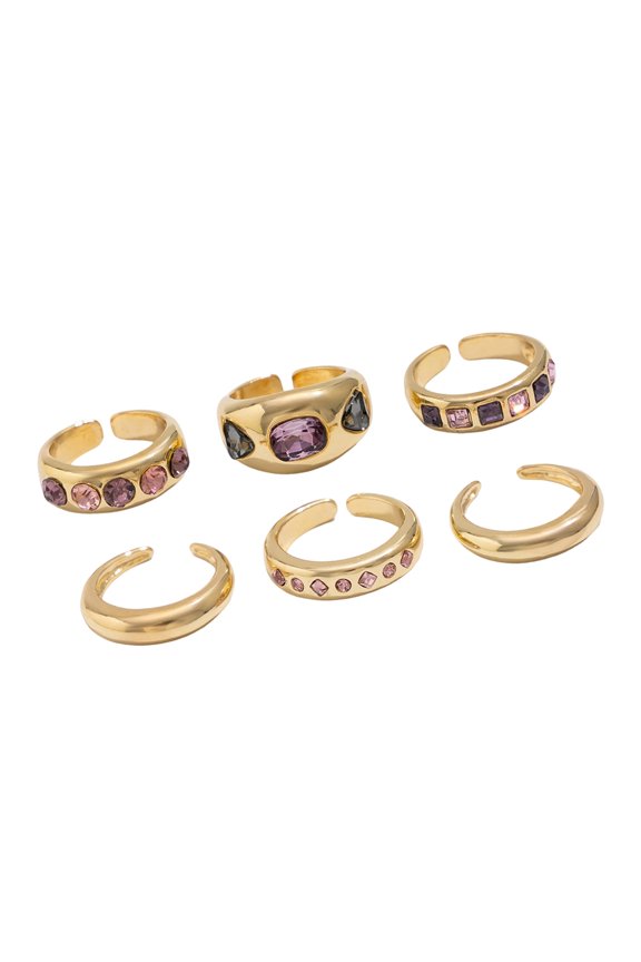 Pack of 6 Alloy Stackable Rings Boasting Gemstones Adjustable for Any Finger Size and Fashion Statements