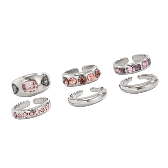 Pack of 6 Alloy Stackable Rings Boasting Gemstones Adjustable for Any ...