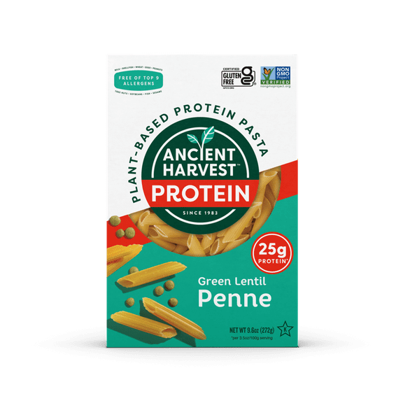 Pack of 6, Ancient Harvest Green Lentil Penne Plant-Based Protein Pasta, 9.6 oz