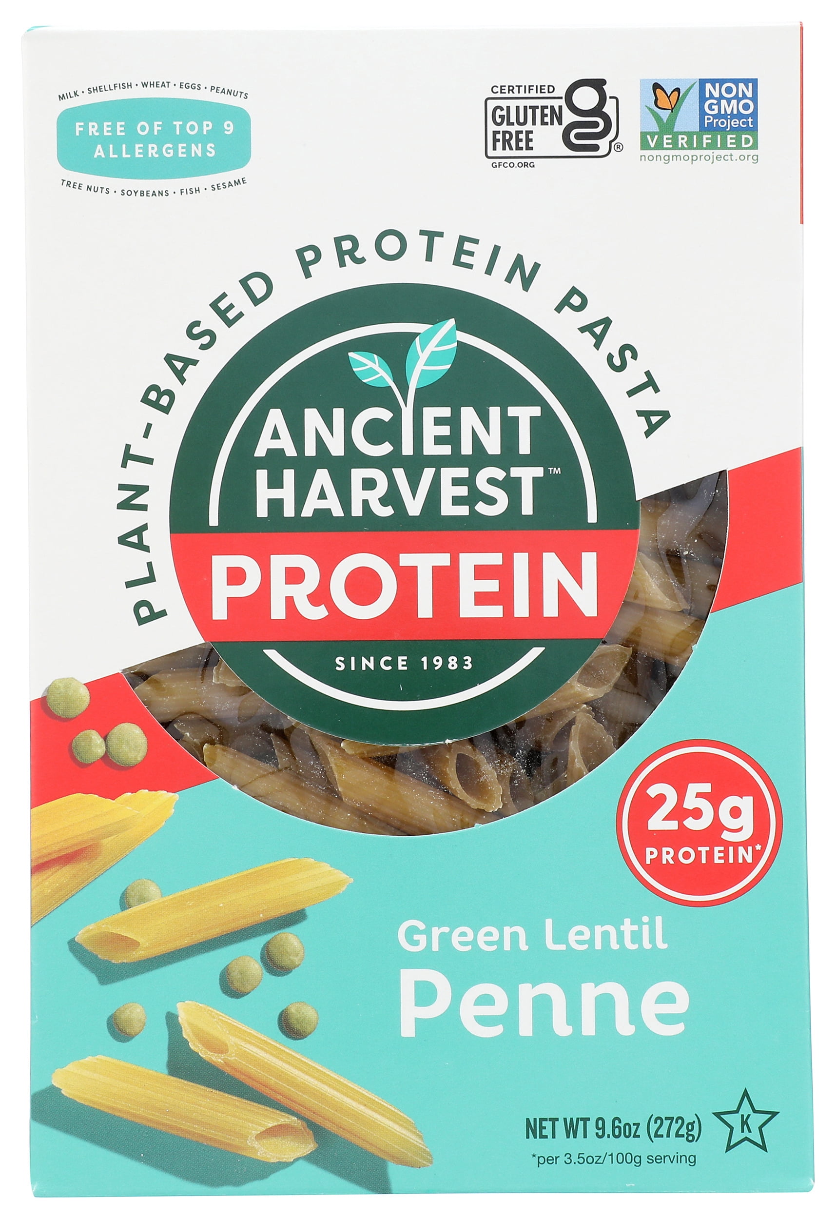 Pack of 6, Ancient Harvest Green Lentil Penne Protein Pasta, 9.6