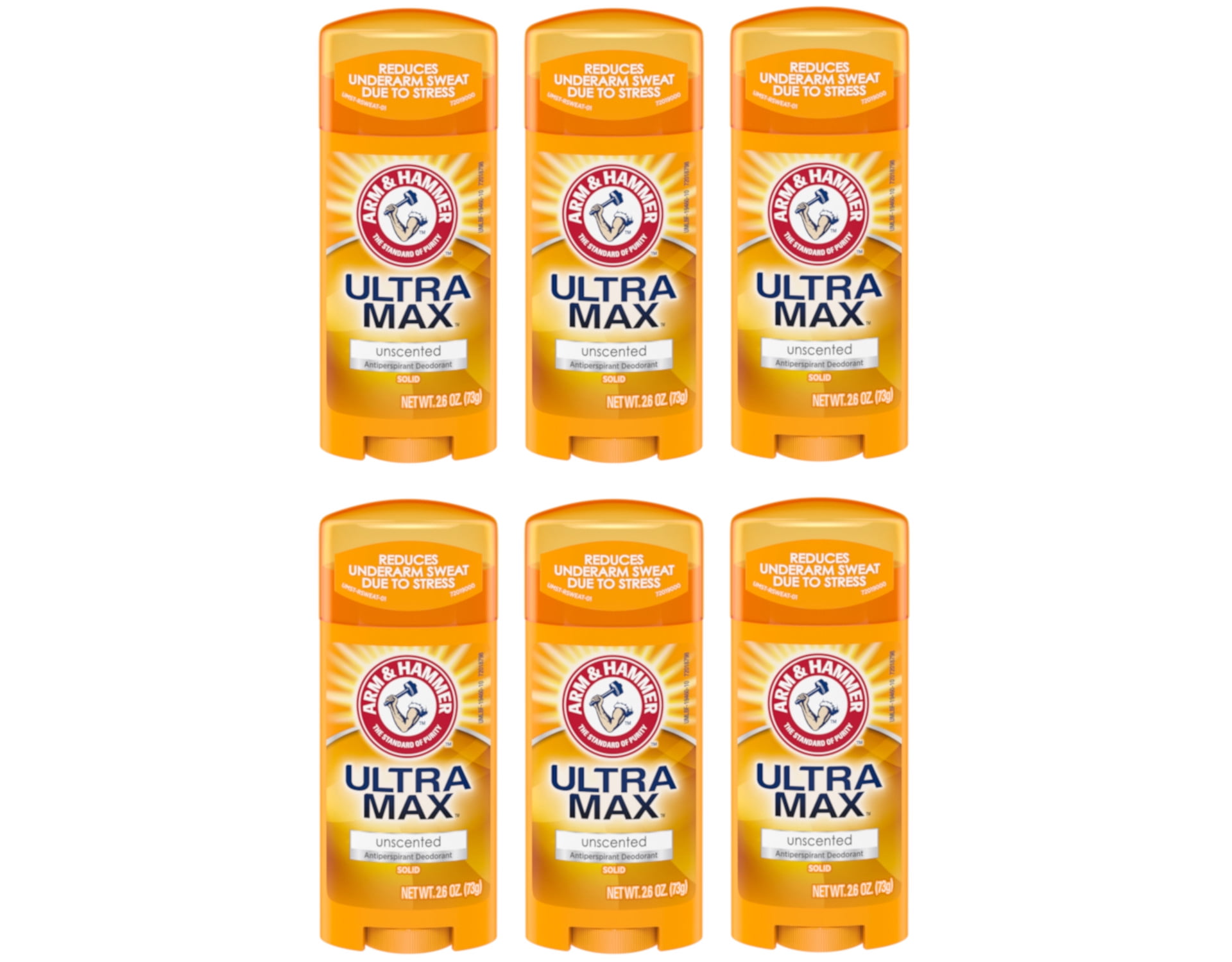 Pack of (6) Arm And Hammer Ultramax, Unscented Antiperspirant Deodorant, Invisible Solid, 2.6 fl oz