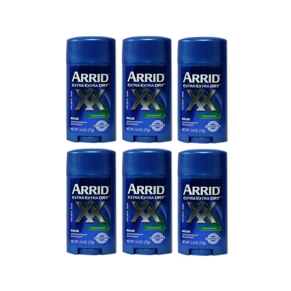 Pack of (6) Arrid XX Extra Extra Dry Solid Antiperspirant Deodorant, Unscented, Blue , 2.6 Oz