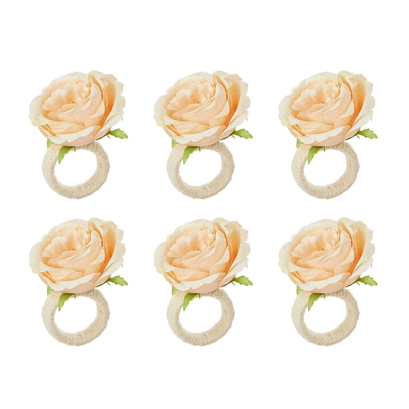 Pack of 6 Artificial Flower Napkin Rings Rose Florals Tissue Holder for Banquets and Gatherings Dining Table Decorations