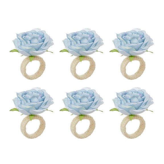 Pack of 6 Artificial Flower Napkin Rings Rose Florals Tissue Holder for Banquets and Gatherings Dining Table Decorations