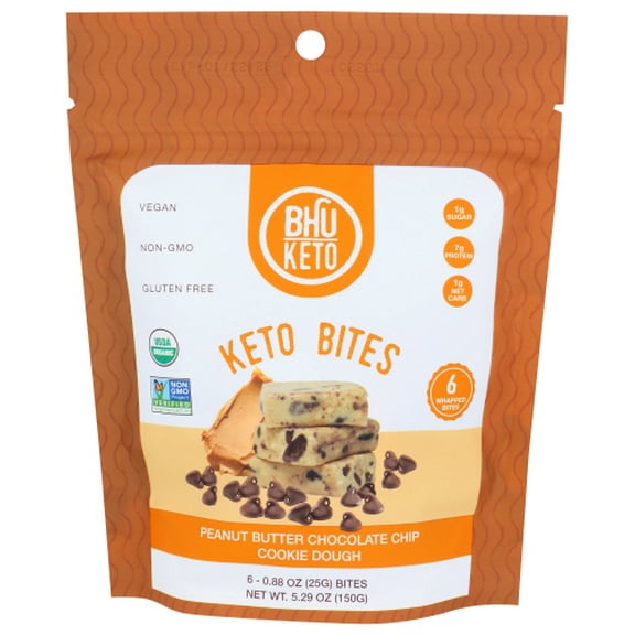 Pack of 6 BHU Foods Bites Peanut Butter Chocolate Chip Cookies 5.29 oz