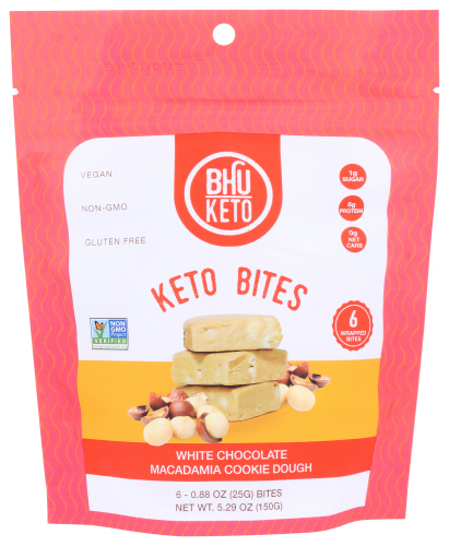Pack of 6 BHU Foods Bites White Chocolate Macadamia 5.29 oz