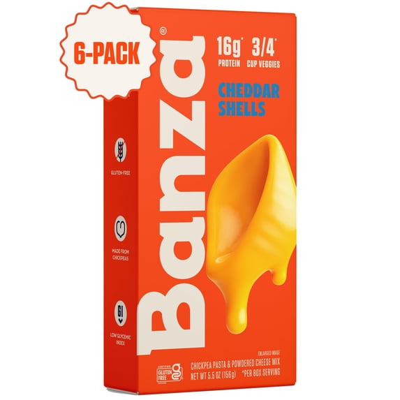 (Pack of 6) Banza Mac and Cheese, Shells with Classic Cheddar 5.5 Oz