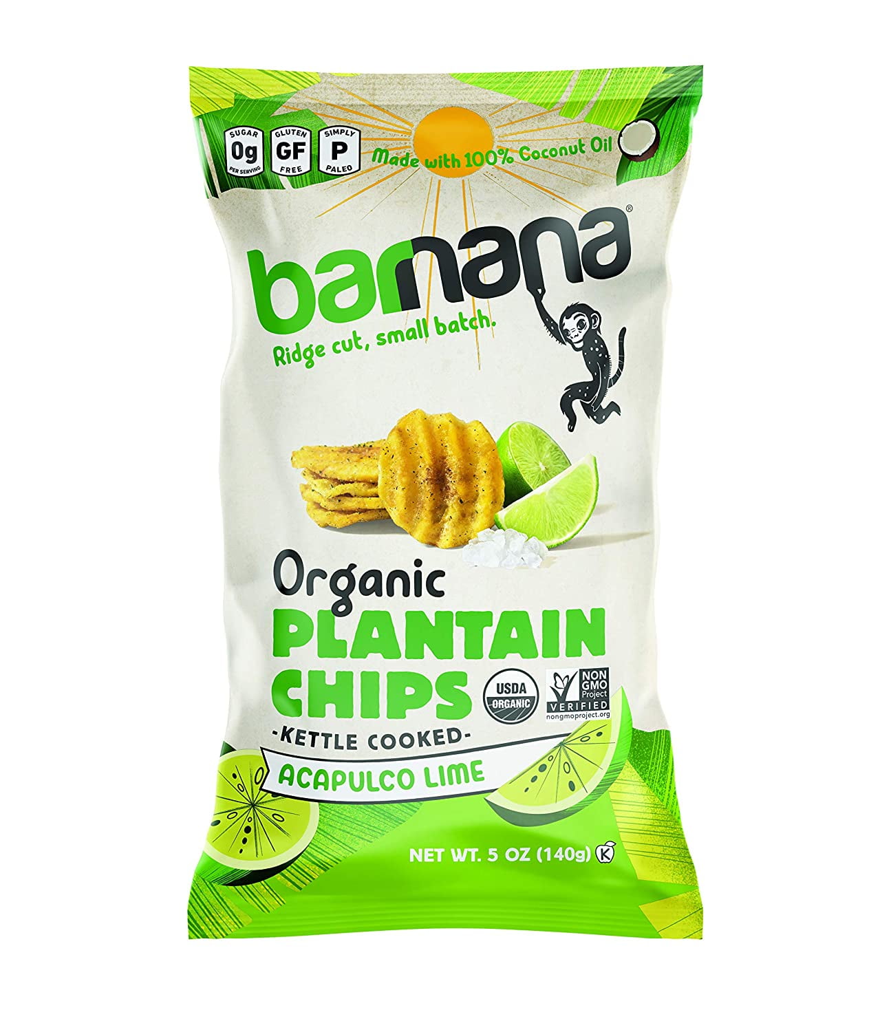 Pack of 6, Barnana Acapulco Lime Organic Plantain Chips, 5 oz