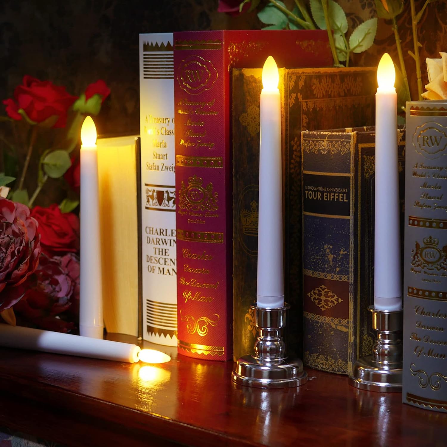 Pack of 6 Battery Operated Flickering Taper Candles with Remote Timers