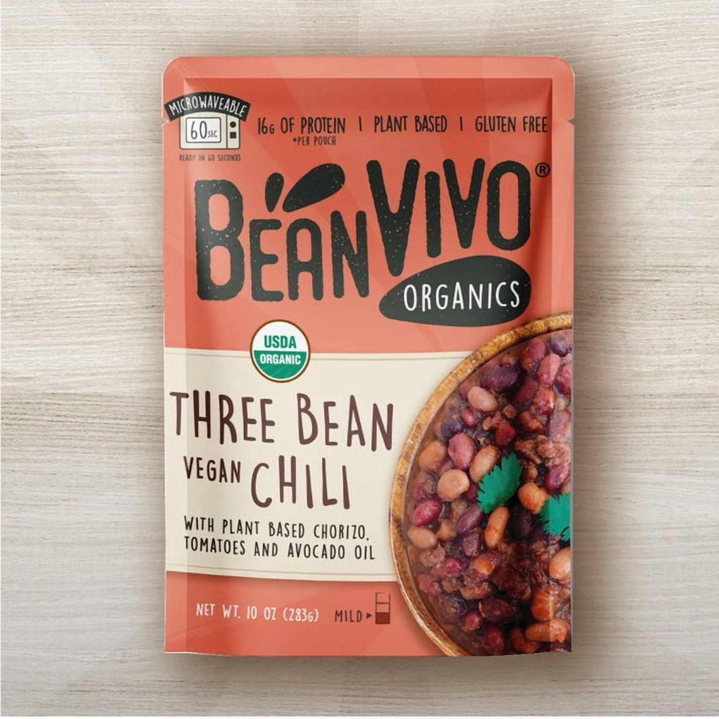 Pack of 6, Beanvivo Organic Three Bean Vegan Chili, 10 oz