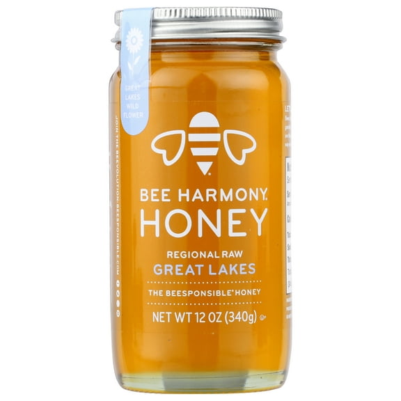 (Pack of 6), Bee Harmony Regional Raw Great Lakes Honey, 12 oz