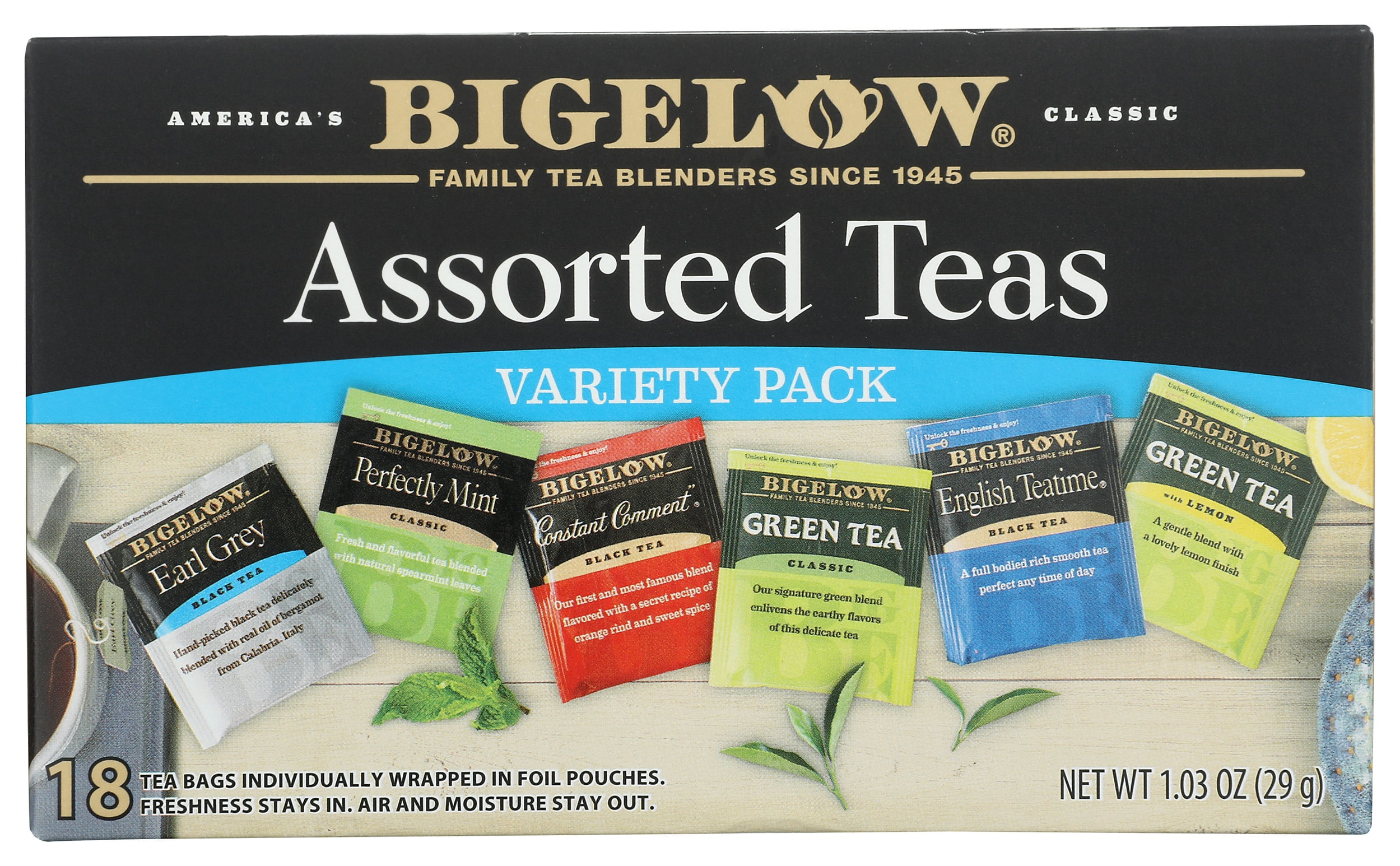 Assorted Made Tea Pack of 6, Bigelow Assorted Teas Variety Pack, 1.1 oz - Walmart.com