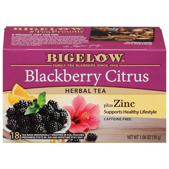 Pack of 6, Bigelow Blackberry Citrus Plus Zinc Herbal Tea, 1.06 oz