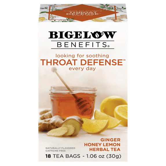 (Pack of 6), Bigelow Throat Defense™ Ginger Honey Lemon Herbal Tea, 1.06 oz