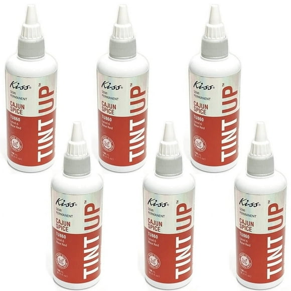 Pack of 6 Bottles - Kiss Tint Up Semi-Permanent Hair Color Treatment Bottles (TU860 Cajun Spice, Level 6 Base Red) No Ammonia, Peroxide, or Sulfates