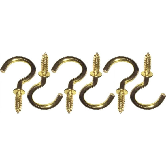 Pack of 6 Brass Screw Hooks, J-Hook Cup Hooks Screw-in Hooks for Hanging Plants Mug Cup, Decorative Bell Golden.