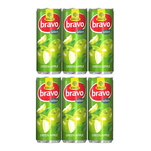(Pack of 6) Bravo Green Apple Juice 250ml Cans (2in1) Miras Trademark Measuring Spoon Included)