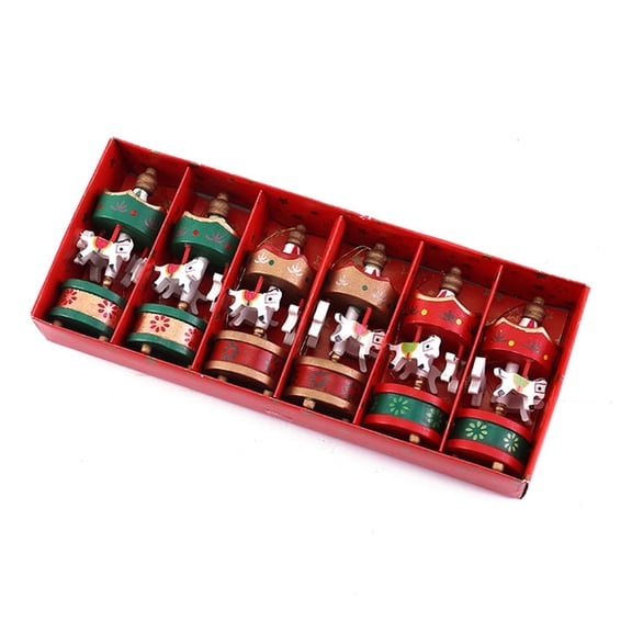 Pack of 6 Carousel Horse Decorations, Handcrafted Festive Ornaments for Kids Tree Home Desk