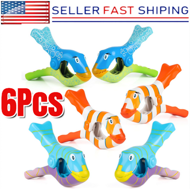 Pack of 6 Cartoon Fish Towel Clips for Beach Loungers, Plastic Beach Towel Clips