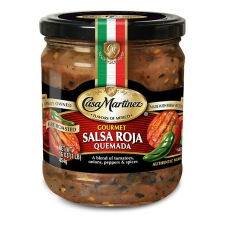 Pack of 6, Casa Martinez Medium Fire Roasted Roja Quemada Salsa, 16 oz