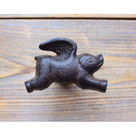 Pack of 6 Cast Iron Rustic Country Flying Pigs Cabinet Dresser Drawer Door Knobs